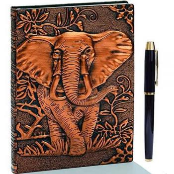 Diario de piel en relieve vintage con juego de bolígrafos dorados,A5,hecho a mano,cuaderno de bocetos, diario de viaje y cuaderno para escribir, regalo para mujeres y hombres