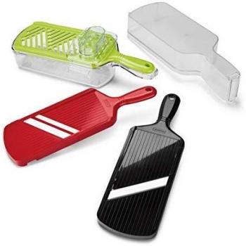 Kyocera Advanced Ceramic 4-Piece Mandoline Slicer Set with Adjustable Slicer, Julienne Cutter, and Coarse Grater