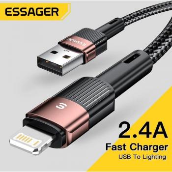 Cable USB Essager 1m para iPhone 14/13/12/11 Pro/Xs Max/X/Xr/8/7/6 - Cargador de línea de datos de carga rápida, compatible con iPad, color negro