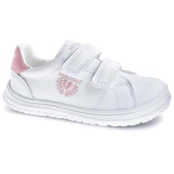 Zapatillas deportivas de piel para niños Pablosky con cierre adherente en color blanco