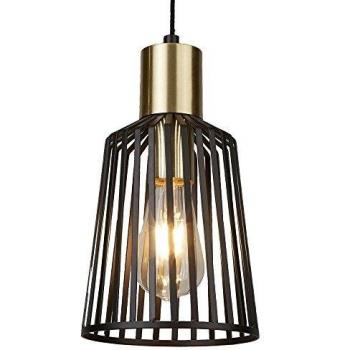 Lámpara colgante de techo tipo jaula Bird Cage, metal latón antiguo y negro mate, 1 luz E27, diámetro 16 cm, altura ajustable