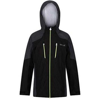 Regatta Junior Calderdale-Chaqueta Impermeable, Transpirable, con Forro De Malla Y Capucha Jackets Waterproof Shell, Unisex niños, Black/Seal Grey, 7-8