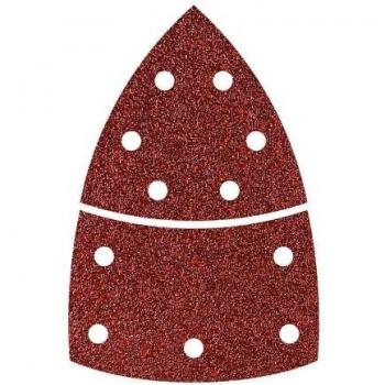 wolfcraft 1812000 1812000-10 Hojas de esmerilar Adhesivas, corindón Grano 60, Perf, 2 Triangular de 95mm + Base, Set de 10 Piezas