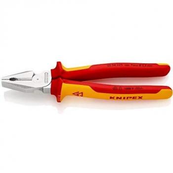 Knipex 02 06 225 - Alicate universal de fuerza aislado VDE 250 mm con mangos bicomponentes, ángulo recto, corte máximo: cable rígido 3 mm, cable de piano 2