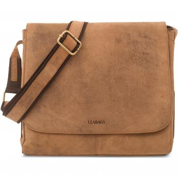 LEABAGS Hamburg Bolso de Mensajero de auténtico Cuero búfalo en el Estilo Vintage - Marrón