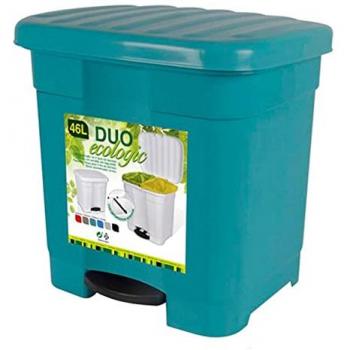 Cubo de basura verde con pedal 46 litros plástico 45,5 x 43,5 x 39 cm, Contenedor de basura, papelera con separador para colocar dos bolsas, fabricado en España