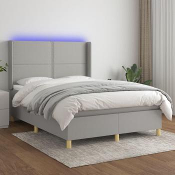 Colchón box spring de muelles con tela LED gris claro 140x190 cm