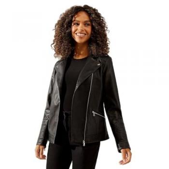 Women's Black Faux Leather Biker Jacket - Size 8 UK by Wallis