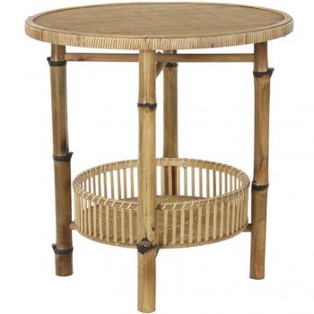 Mesa auxiliar de bambú natural con medidas 60x60x61 cm para decoración del hogar