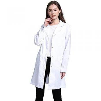 Icertag Bata de Laboratorio, médico Abrigo Abrigo de Mujer, Abrigo Blanco para Damas, Adecuado para Estudiantes de la Escuela Laboratorio de Ciencia Enfermera Cosplay Vestido de algodón