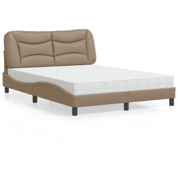Cama con colchón de cuero sintético Cappuccino 140x190 cm Marrón Vidaxl