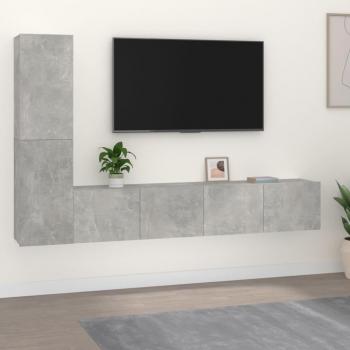 vidaXL Set de muebles para TV 4 piezas madera contrachapada gris hormigón 80 x 30 x 30 cm, Mueble de Salon, Mueble TV, Mueble Televisor, Mesa de TV