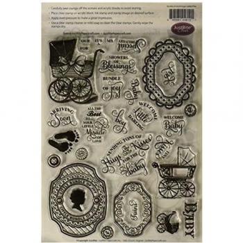 JustRite Papercraft timbro chiaro Set 6 X 8-fascio di gioia Vintage etichette 30pc cinque