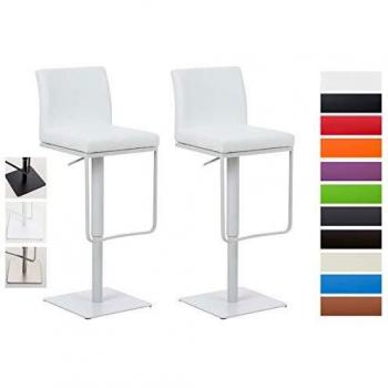 Set de 2 Taburetes de Bar Panama Blancos, Ajustables en Altura y Giratorios, con Respaldo y Reposapiés