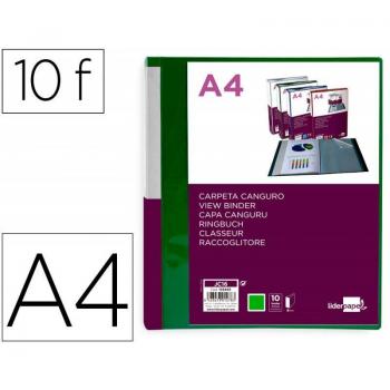 Carpeta Liderpapel 10 Fundas Canguro PP Din A4 Verde Translúcido