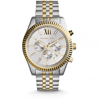 Mens Michael Kors Lexington Chronograph Watch MK8344 - Silver & Gold Metal - One Size