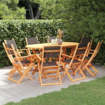 9-Piece Black Eucalyptus Wood and Textilene Outdoor Dining Set