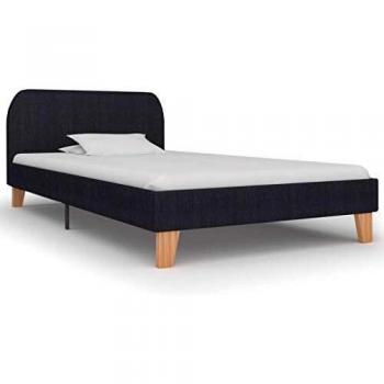 vidaXL Cama Individual Estructura Hierro + Somier Láminas + Cabecero Tapizada Tela para Colchón 90x200 cm No Incluido MDF Patas Madera Maciza Gris