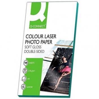 Q-Connect - Papel Foto Glossy Din A4 Para Fotocopiadoras E Impresoras Láser Paquete De 100 Hojas 218 Gr