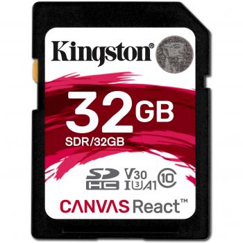 Kingston SDR/32GB Tarjeta Sd Canvas React de 32 Gb, 32 gb, Negro