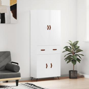 Aparador alto de madera contrachapada blanco brillo 69,5x34x180 cm