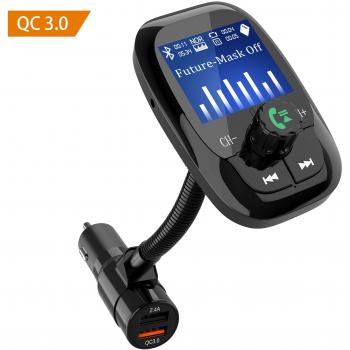 Transmisor FM Bluetooth Coche Manos Libres, Zttopo QC 3.0 Emisor FM Coche 1.44 LCD Dual 2 USB Radio Musica Receptor, Altavoz, Reproductor de MP3, Ranura para Tarjetas TF, FM Transmitter