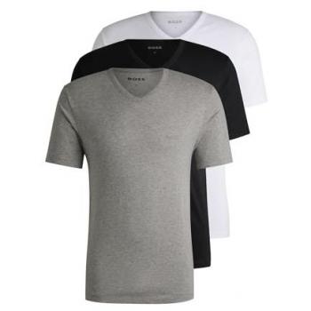Pack 3 Camisetas BOSS Classic de Manga Corta con V-Agujero para Hombre, Talla L, Algodón, Colores Asortidos (Blanco, Negro y Gris)