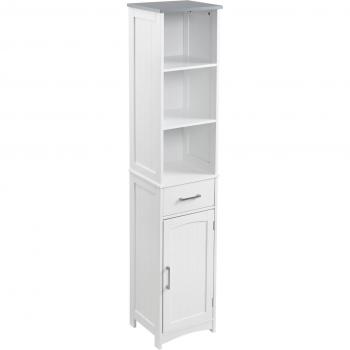 Armario de Baño con 1 Cajón 1 Puerta 3 Estantes Columna de Baño Mueble Auxiliar para Aseo 34x30x163 cm Blanco