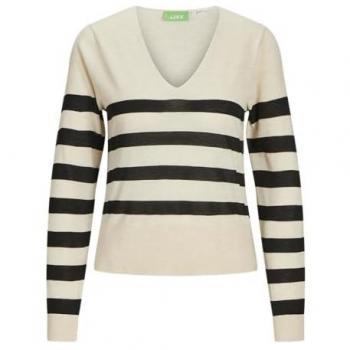 Jersey Fino de Mujer Jack & Jones con Cuello Pico Athena, Rayas Negro/Blanco, Talla XS