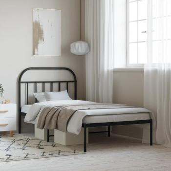 vidaXL Metal Bed Frame without Mattress with Headboard Black 100x190cm