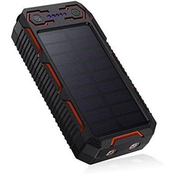 Cargador Solar Portátil 26800mAh, con 2 Entradas y 2 Salidas Power Bank Solar con 2 linternas LED Batería Externa A Prueba de Agua para Viajes Camping