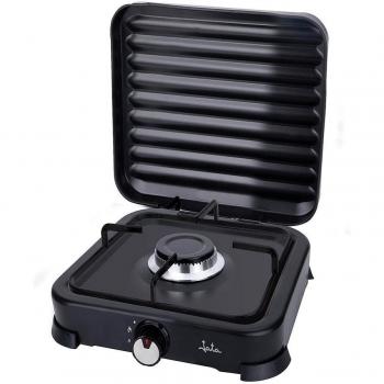 Hornillo de Gas Jata JECG2701, 1 Fuego, Portátil, con Tapa Protectora, Color Negro