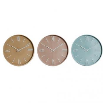 Reloj de Pared Home ESPRIT Set 3 Unidades Azul Rosa Mostaza PVC 30 x 4 x 30 cm