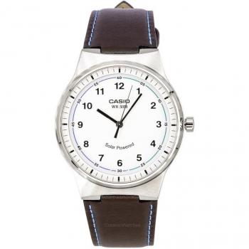 Casio Solar Powered Men's Watch with White Dial and Leather Strap MTP-RS105L-7B