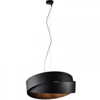 Lámpara de Suspensión Moderna Be Light con 2 Luces, Estructura de Hierro Lacado Negro y Detalles en Oro, Cable de Acero Regulable
