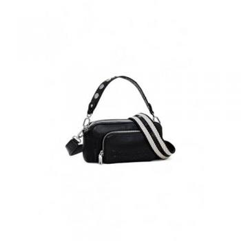 Desigual BAG HALF LOGO FW24 PRADES CONT Women's Shoulder Bag in Black, Handbags, Female, Black, Size: ONE SIZE, Black Zip Shoulder Handbag Fall/Winter, Desigual Shoulder Bag 22 cm Black