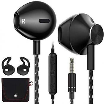 AzukiLife Auriculares In Ear, Auriculares con Cable y Micrófono Headphone Sonido Estéreo para Android, Smartphone, Samsung, Laptop, MP3,Tablets - Negro