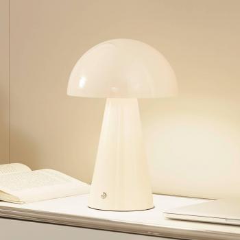 Lámpara de mesa LED recargable Nevijo, beige, 20cm, USB, atenuable