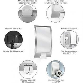 Lámpara de pared para exteriores de Steinel, con detector de movimiento a 180 grados y alcance máximo de 10 m, acero, acero inoxidable, E27 60W 230V