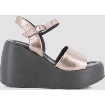 Sandalias de cuña de mujer de piel con acabado metalizado color plomo Blogger KRUSH 81442