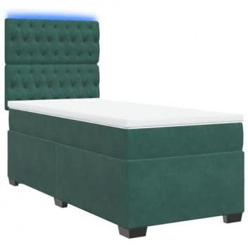 Cama Box Spring con Colchón de Terciopelo Verde Oscuro 80x200 cm