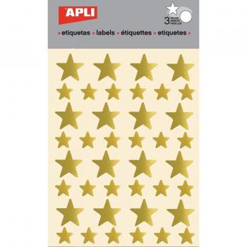 APLI Kids 11805 - Bolsa de pegatinas estrella oro, grandes y pequeñas 3 hojas