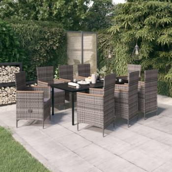 vidaXL 9-Piece Grey Garden Dining Set with Cushions