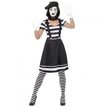 Smiffys Disfraz de dama mimo, Negro, Vestido, cuello, boina, guantes, medias y maquillaj