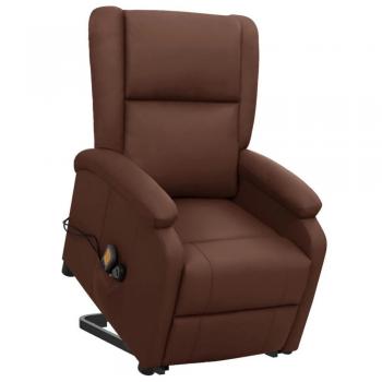 Sillón reclinable de masaje elevable de cuero sintético marrón
