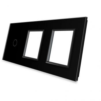 Panel frontal LEDBOX 3x cristal negro con 2 enchufes y 1 botón