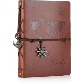 SEEALLDE Álbumes de Fotos, Álbum de Recortes de Cuero de Viaje Mapa del Mundo Vintage DIY Recargable Libro de Memoria Autoadhesiva Cumpleaños Especial Boda para el Padre Novio