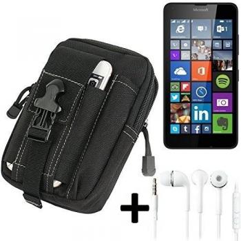 Bolsa del cinturón / funda para Microsoft Lumia 640 Dual SIM, negro + auriculares | compartimientos adicionales con el espacio para el banco de la energía, disco duro, etc. - K-S-Trade