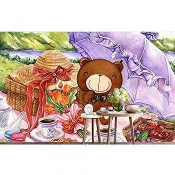 Papel Pintado 3D Personalizado 3D Mural Dibujos Animados Dibujados A Mano Moda Creativa Picnic Pequeño Oso Fondo Pared Pintura Decorativa-430Cmx300Cm