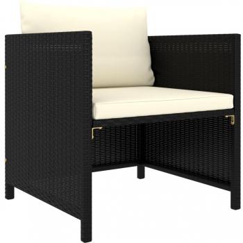 Black Poly Rattan 3-Piece Garden Sofa Set with Cushions